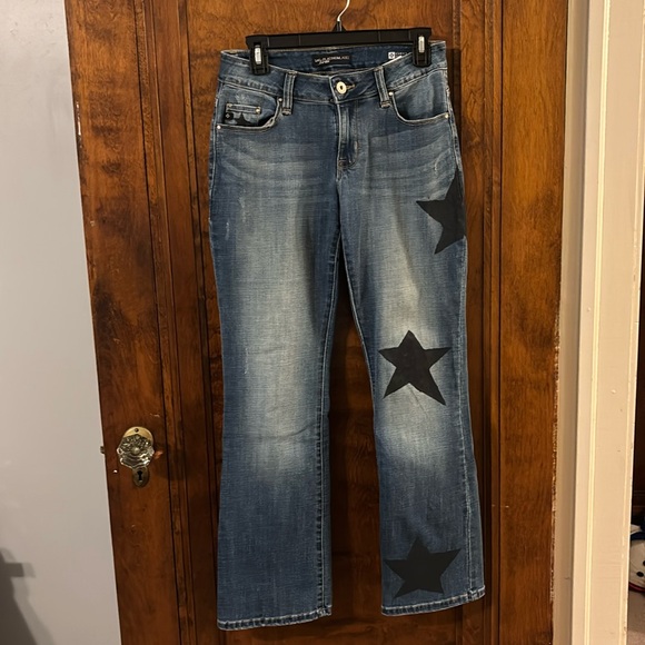 Levi's Denim - Hand Painted Stars Levi Curvy Bootcut Blue Jeans Size 4 Short